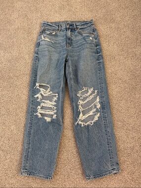 American Eagle Outfitters Distressed Light Blue High Rise Baggy Jeans